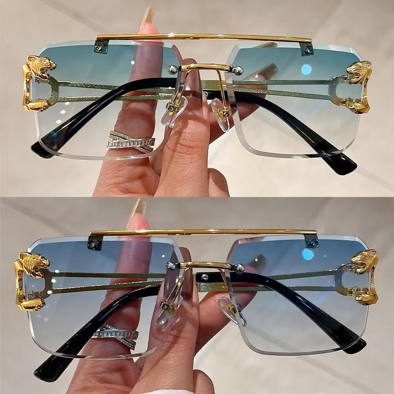 2 Pairs Per Set Rimless Square Sunglasses Fashion Vintage Double Bridge Gradient Shades Trendy Luxury Brand Design Sun Glasses