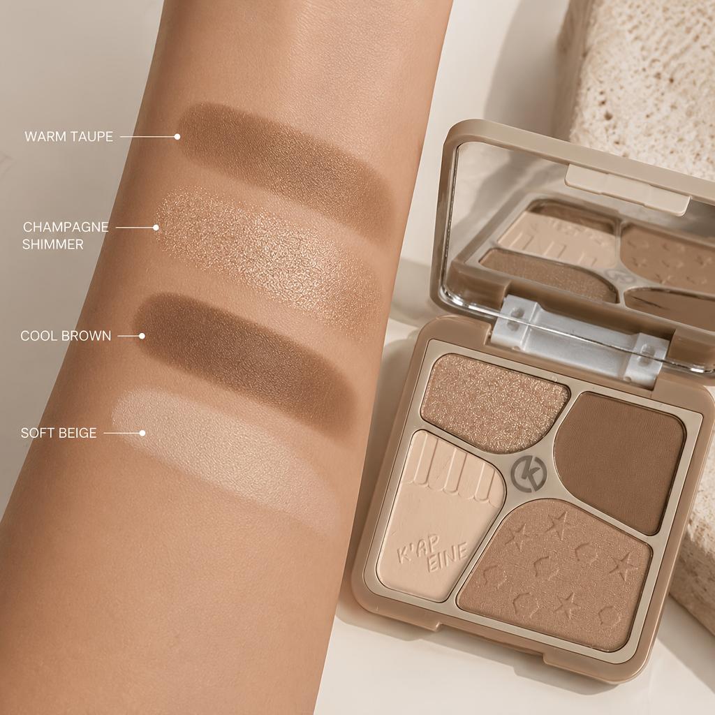 K'APEINE 4 Farben Lidschattenpalette Matt Schimmer Erdton Langanhaltend Verblendbar Tragbar Augen Make-up Highlight Kontur All-in-one Make-up Tablett