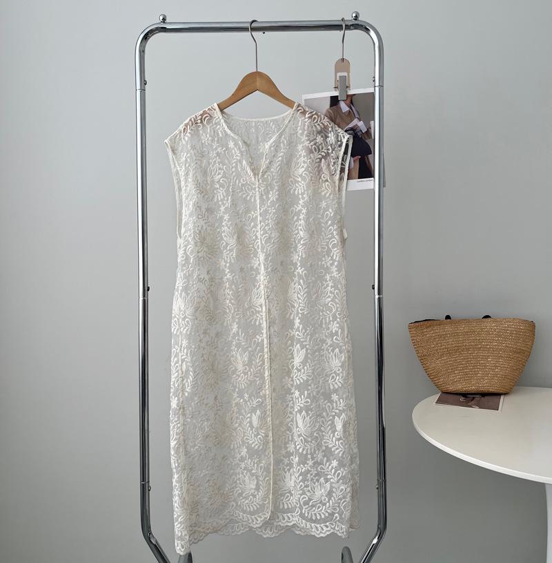 Taochuan Retro-Spitzen-Jacquard-Kleid mit mehrlagigem Kittel für Frühling/Sommer