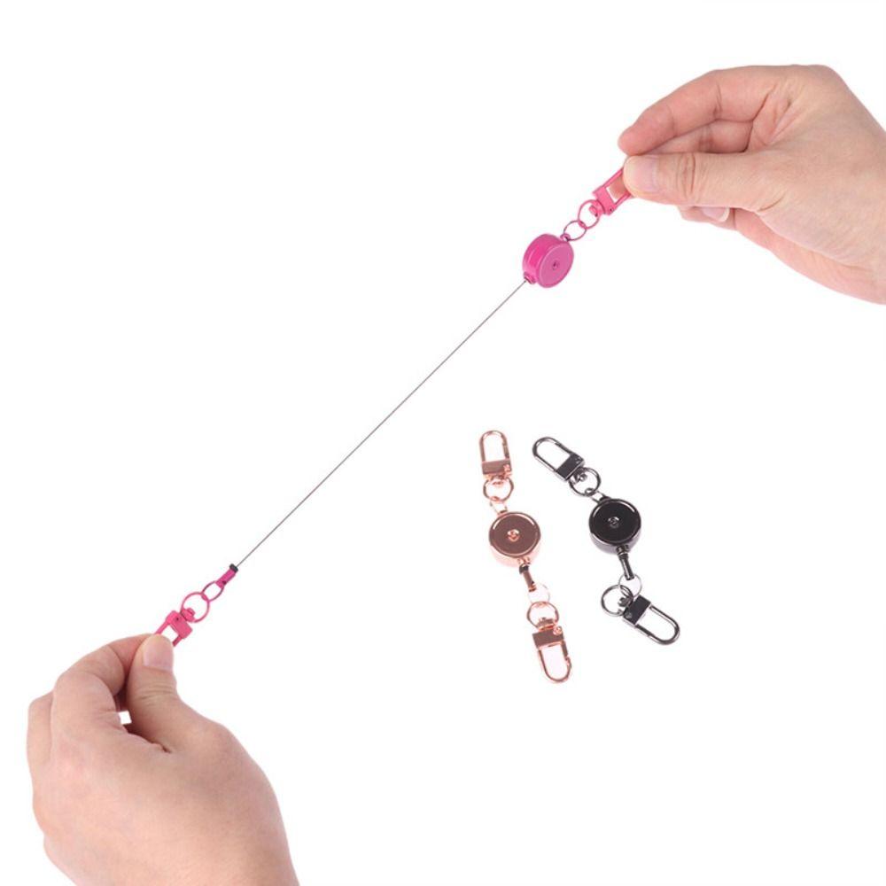 Anti-theft Easy-to-pull Buckle Rope Metal Elastic Keychain New Retractable Key Ring Business