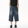 Herren Sommer Cropped Jeans Mid-rise Knopf Reißverschluss Denim Hose Farbverlauf Wide Leg Cropped Pants Streetwear