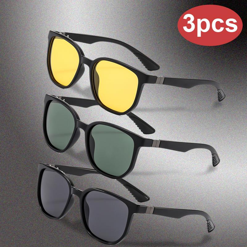 Driver Goggles 3pcs Square Polarized Sunglasses Outdoor Driving Travel Glasses Anti Glare Shade Eyewear Riding Glasses Unisex