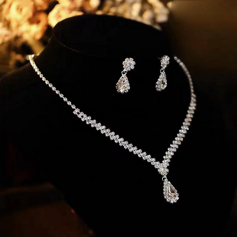 Water Drop Bridal Jewelry Set With Zircon Earrings And Necklace For Wedding And Formal Wear