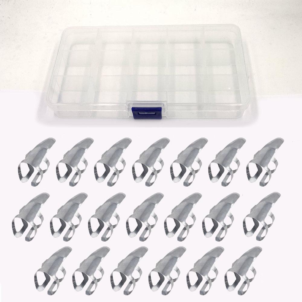 

20Pcs Stainless Steel Finger Picks Open Design with Box for Guitar Banjo Dobro