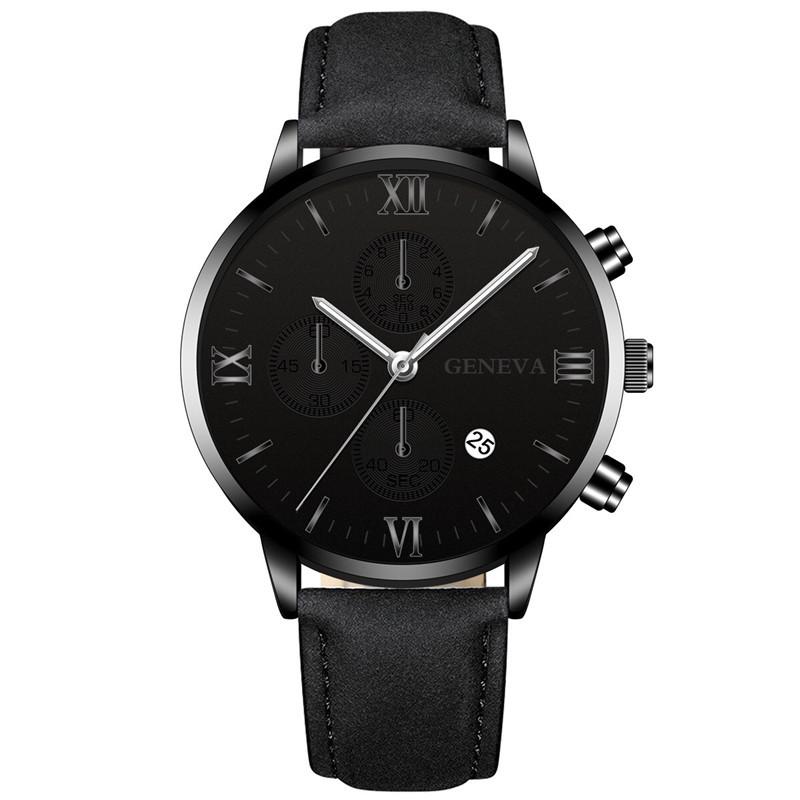 High-demand Men’s Geneva Quartz Watch – New Business & Casual Style with Calendar and Leather Strap.