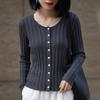 2026 Autumn Women's Round Neck Knit Cardigan Sweater Korean Style Button-Up Outerwear Top