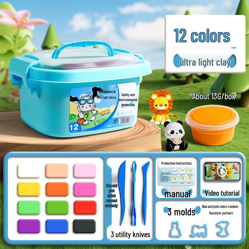 Super Light Non-Toxic Odorless Clay for Kids - 12 Colors Playdough Set