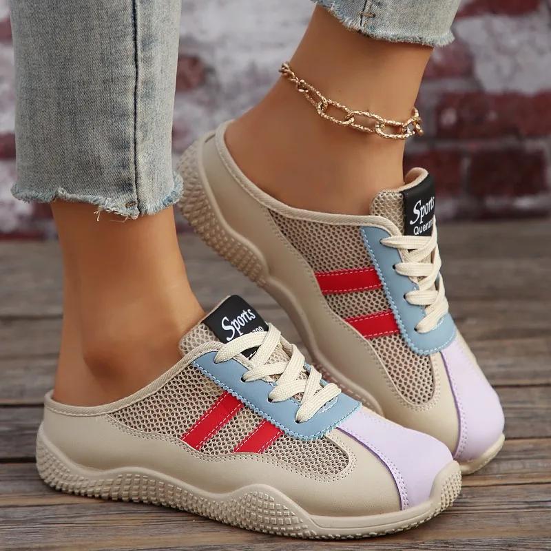 Fashion Ladies Shoes 2025 Hot Sale Closed Toe Women's Slippers New Front Lace-up Fashion Color Matching Light Comfortable Casual Shoes