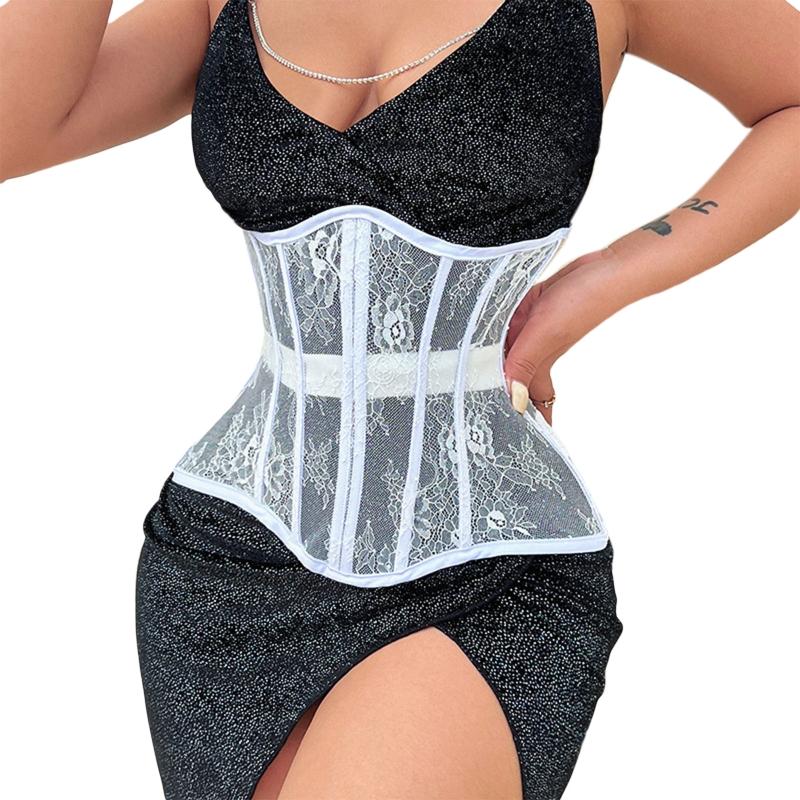 Waist Lace and Floral Trainer Women Corset Cincher Body Shaper Girdle Trimmer with Plastic Bones Extender Waist Decors