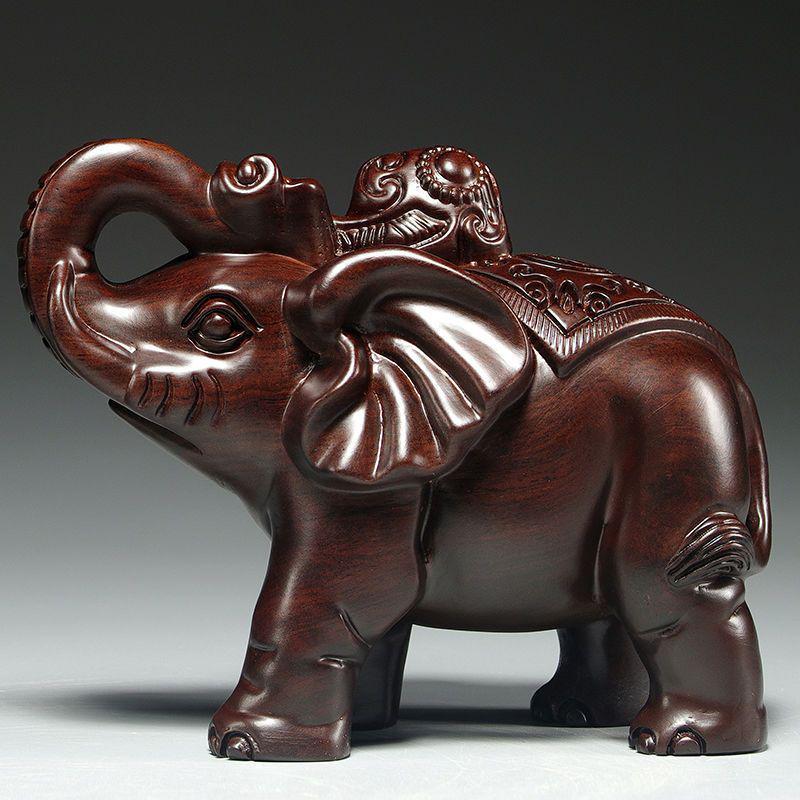 Large Ebony Wood Elephant Carving Set - Home Decor & Housewarming Gift