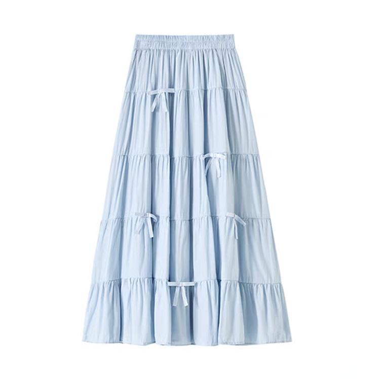 

Удобная дышащая юбка-бабочка с милым и нежным бантом, летняя юбка-трапеция с высокой талией, универсальная, средней длины XL синий