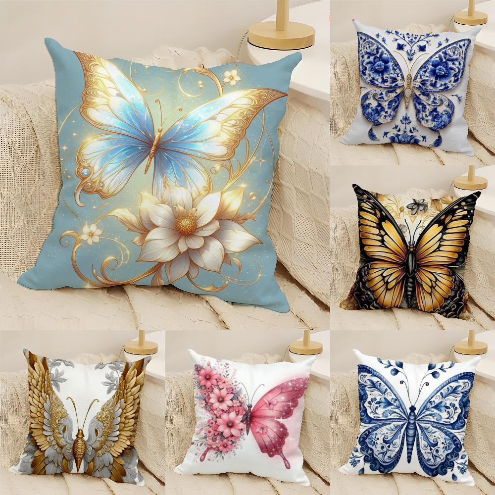 Beautiful Colorful Butterfly Decorative Prints Pillow Case Linen Pillow Case Sofa Home Decor Cushion Cover Cushion Cove