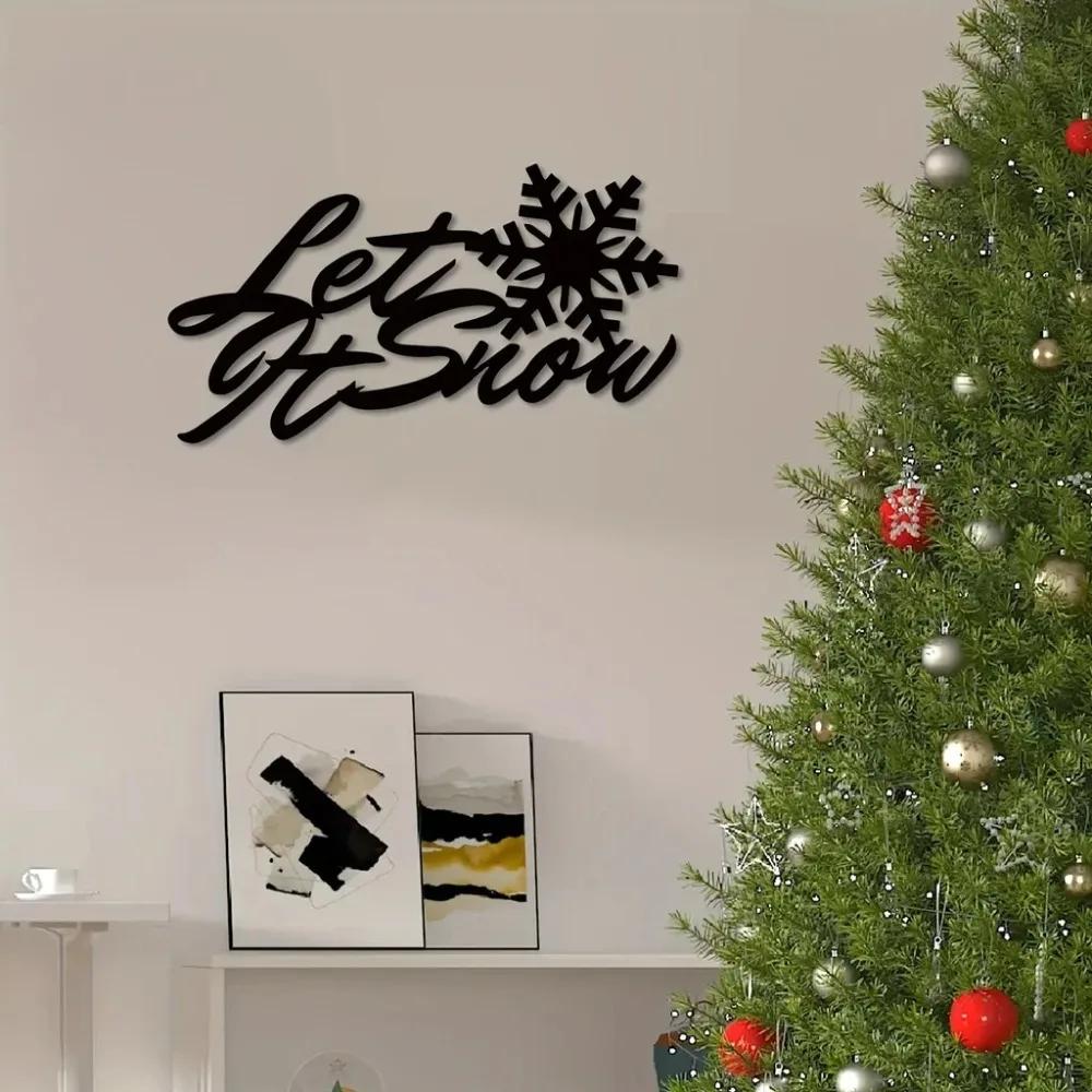 Let It Snow Metal Sign, Snowflake Text Metal Wall Art for Living Room, Front Door, Corridor Decor