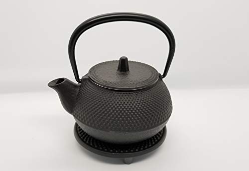 Iwachu Iron Teapot/Kettle Set, Type 3, New Arare Pattern, Black Baked Finish, 0.32L, No Enamel Coating, Suitable for Direct Flame, Nambu Ironware, 161