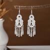 Ethnic Miao Silver Tassel Earrings - Retro Long Dangle Scenic Studs for Women