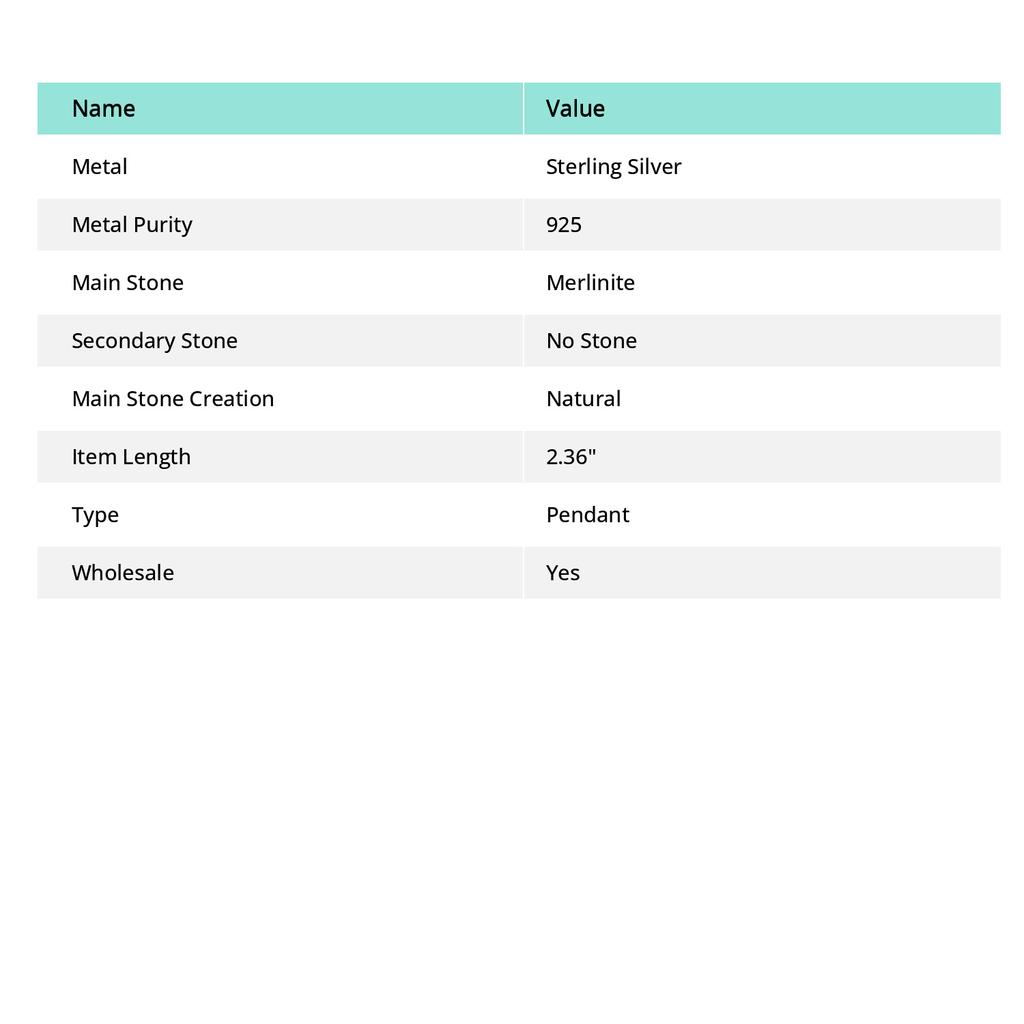 Natürlicher Merlinit Edelstein 925 Sterlingsilber Schmuck Anhänger 2,36" O6u51