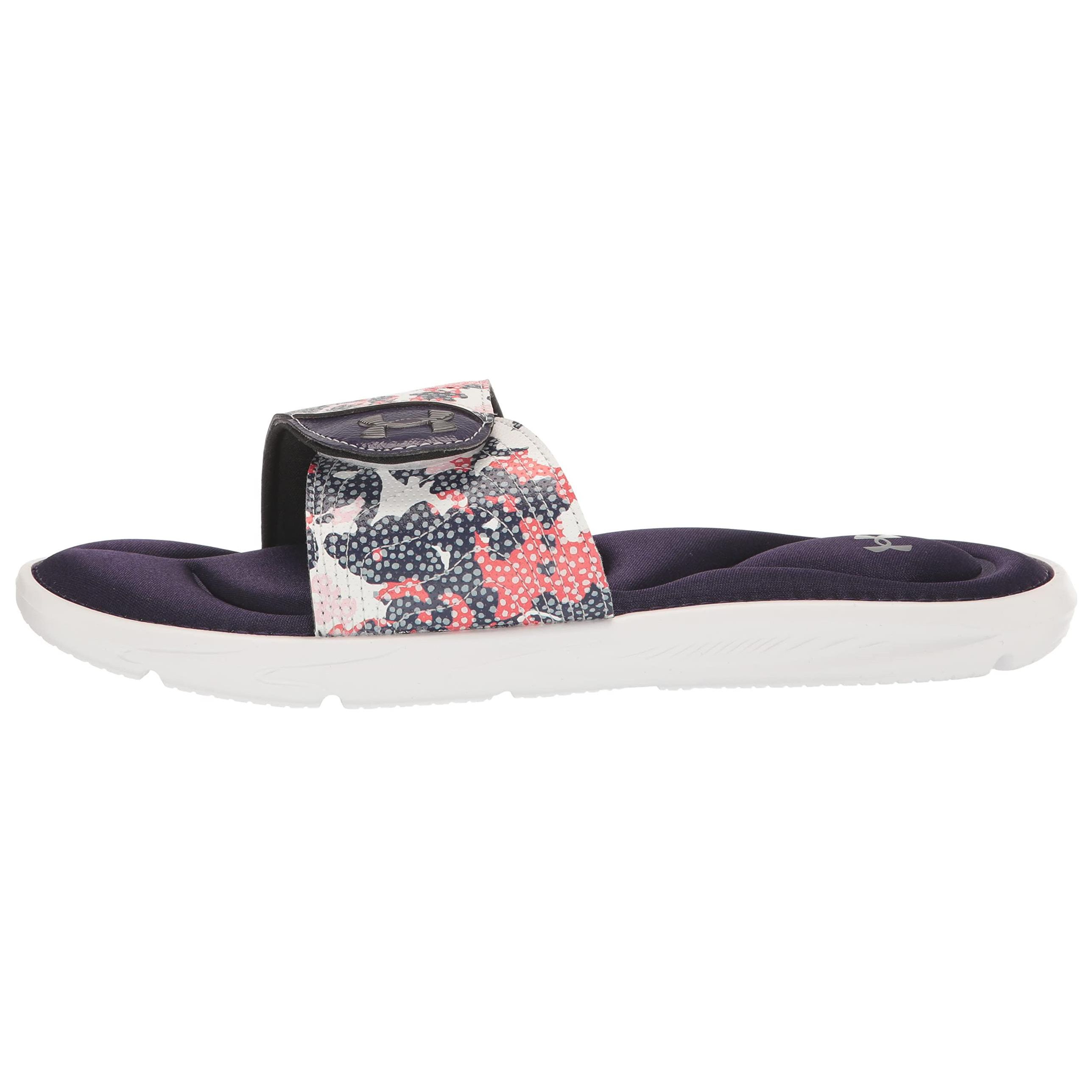 Under Armour Women s Ignite 6 Graphic Strap Slide Grey Purple Floral Camo 3024453-501 39