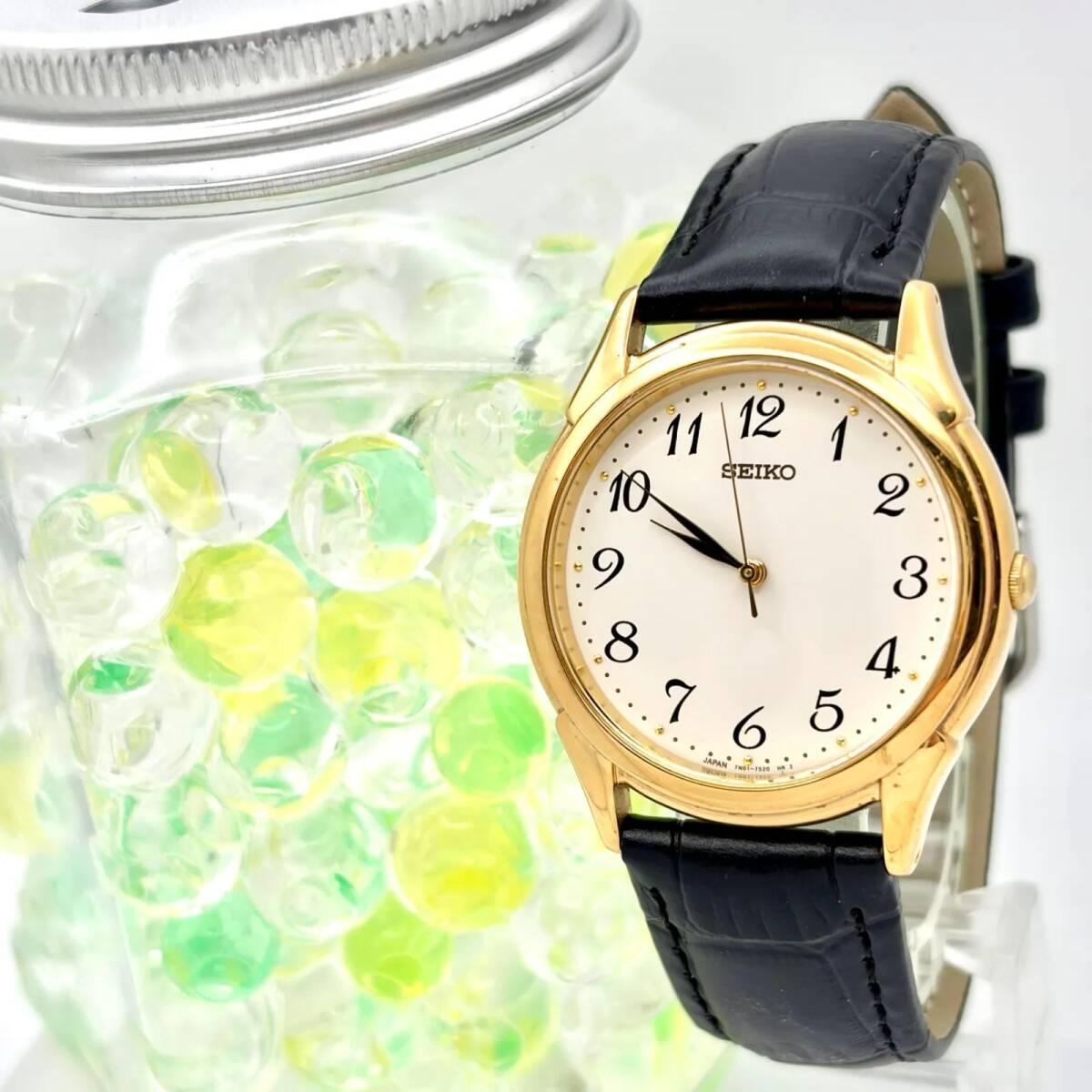 [Good Condition/New Battery] SEIKO Men s Watch Gold 7N01-7140 0N0191 New Belt