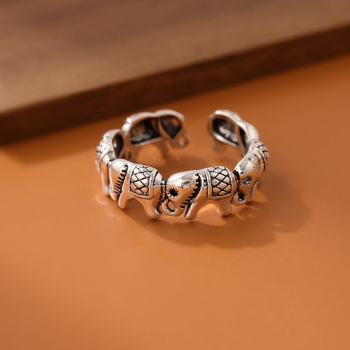 

New Minimalist Retro Thai Silver Animal 925 Silver Jewelry Personality Elephant Group Exquisite Opening Rings R202 серебряный