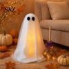 Halloween Ghost Decoration with Broom, Spooky Sequins Mesh White Ghost, Cute Glittery Decor Adjustable Standing for Party, Home, Table, Fireplace,