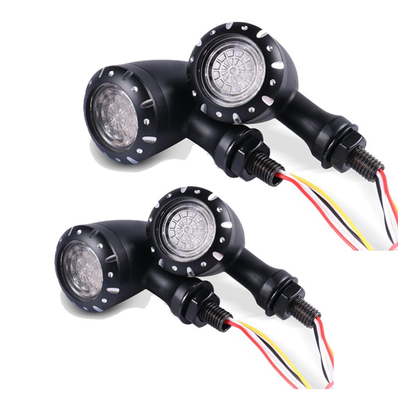 Retro Bullet LED Turn Signal Light Brake Lamp for Motorcycle Black Chrome Running Blink Light for Harley Chopper Cruiser Bobber