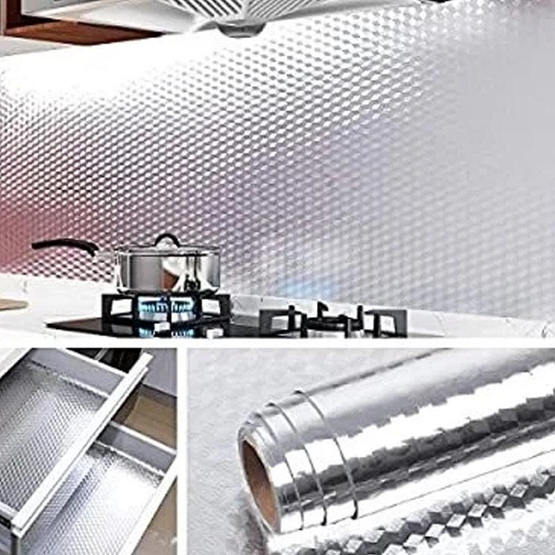Aluminiumfolienpapier Küchenölbeständige Aufkleber Wasserdichter Gasherd-Schutz Selbstklebend Silbern für Küchen-Spezialzubehör