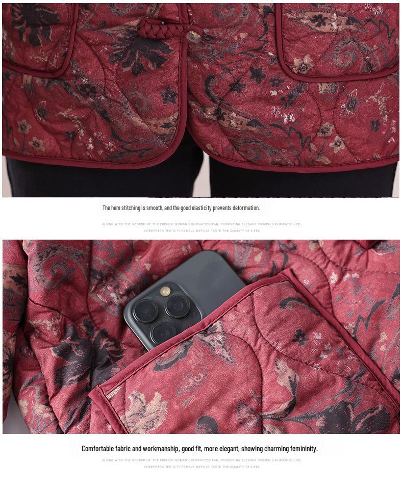 Mom's 2025 Stylish Autumn/Winter Velvet-Lined Floral Coat for Middle-Aged & Elderly Women