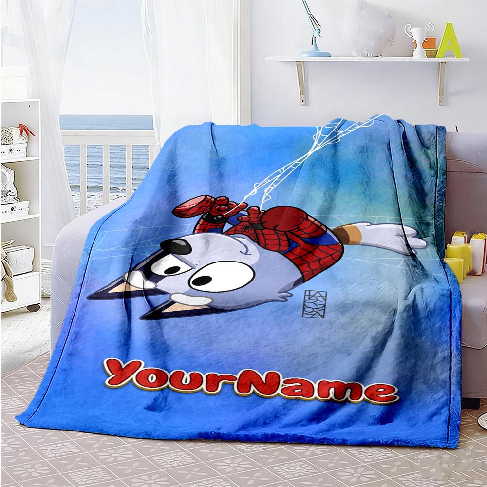 Bluey 45 Customize Your Name Blanket Lightweight Personalized Blanket Soft Warm Cozy Great for Seaside Bed Office Chair Bedding for All Occasions
