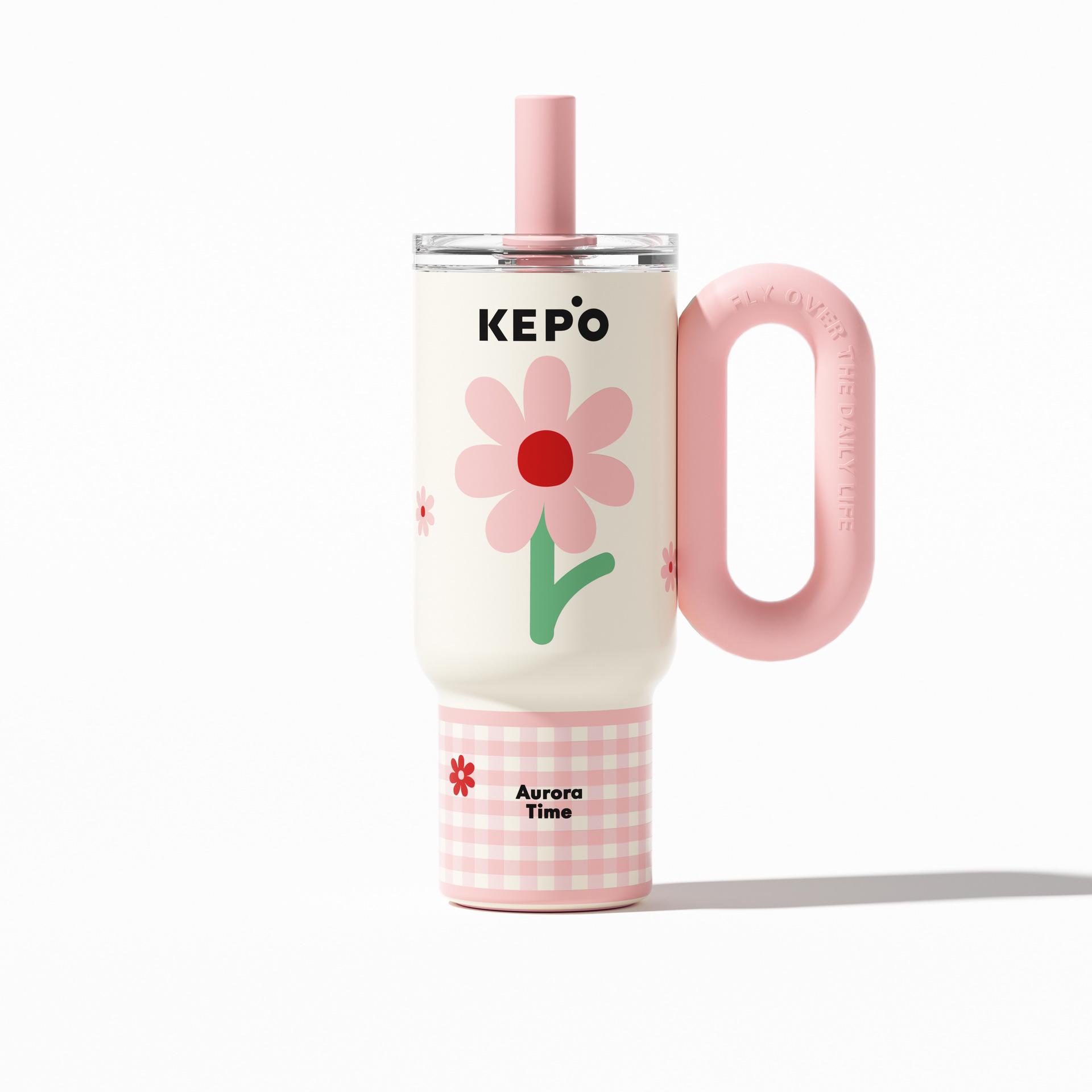 KEPO Jumbo Stainless Steel Insulated Mug with Straw - Large Capacity Cold Preservation Girls  Water Bottle 900ML