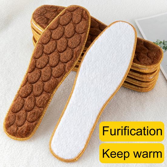2 Pairs Warm Winter Insoles Thickened Plush Anti-Slip Shoe Inserts Warmers Breathable Temperature-Locking Foot