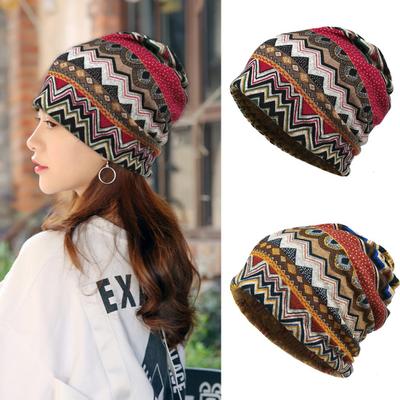 Winter Warm Hat Super Soft Wear Resistant Windproof Neck Cover Protector Ethnic Print Dual-use Women Hat Scarf
