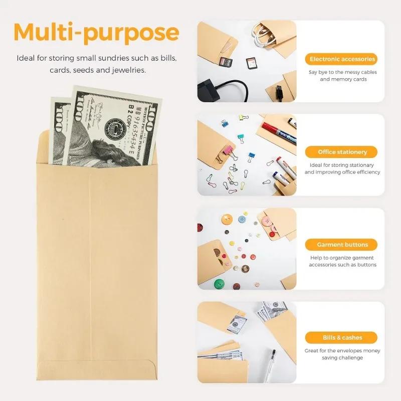 10pcs Self-Sealing Brown Cash Envelopes Envelope New Year Festival Cash Envelope Small Kraft Money Pouches for Budgeting & Gifts