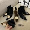 Temperament elastic thin boots women's 2025 new autumn and winter French pointed kitten and golden buckle short boots Korean version socks boots