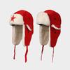 Red Bomber Hat, Winter Thickened Warm Plush Ear-Protecting Hats Men And Women, Hiking Skiing Cycling Windproof Outdoor