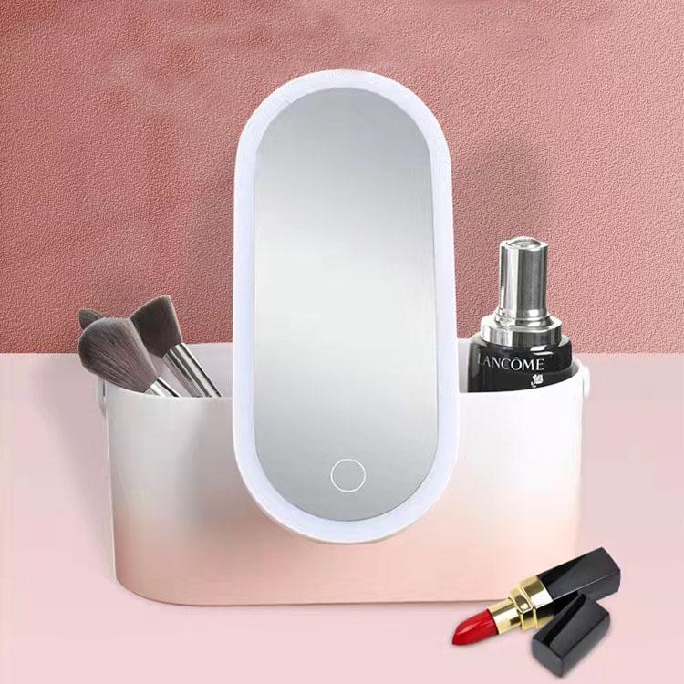 Hot Selling USB Charging Magnifying Fold Storage Box Makeup Mirror Desktop 3 Mode Fill Lighting Up Mirror with Led Light