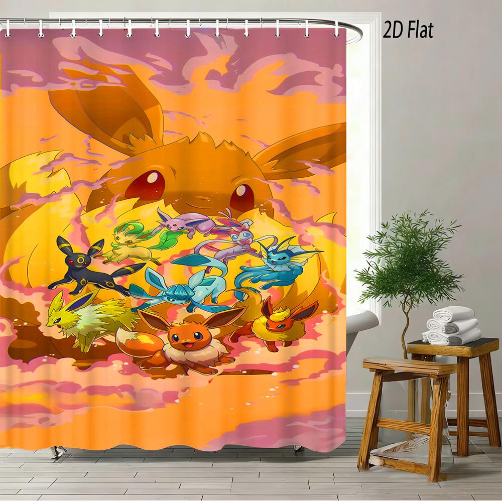 2D Flat Pokemon Psyduck Cute Cartoon Bathroom Shower Curtain 1pc-90x180