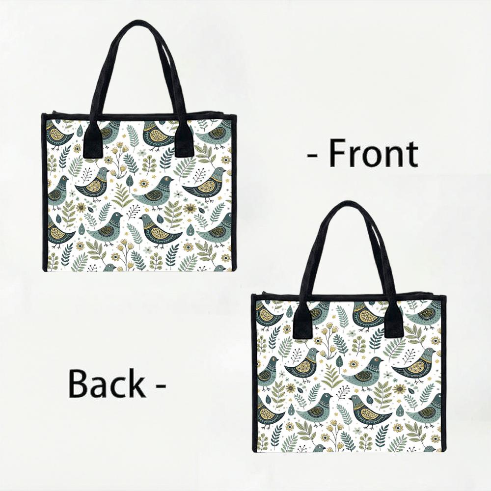 Cute Bird Printed Casual Tote Bag Large Capacity Durable Daily Outdoor Handbag for Women