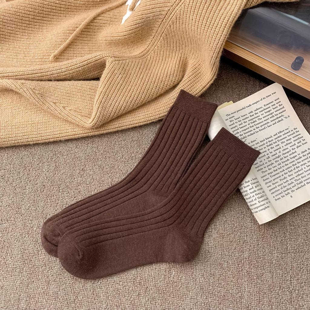 Korean Style Plus Velvet Thick Warm Socks for Women and Men – Autumn/Winter Collection, Solid Color, Long, Versatile Wool Pile Socks