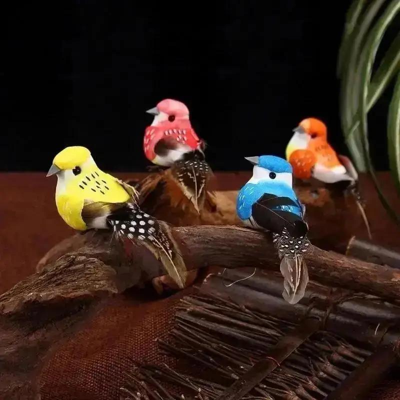 12pcs/box Handmade Simulation Pearl Hair Bird Creative Feather Bird With Claw Iron Wire Garden Decoration Wholesale