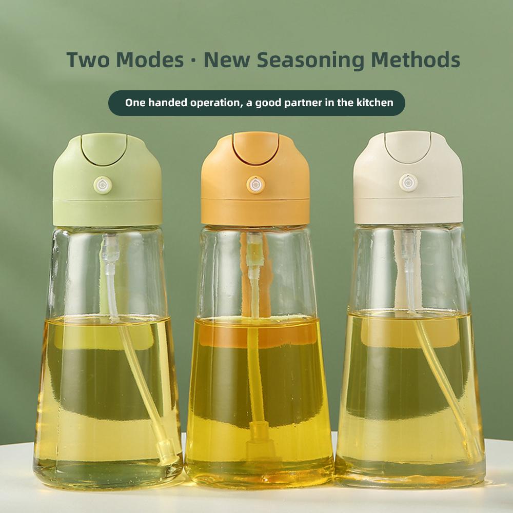 2in1 470ml/600ml Oil Sprayer Glass Bottle For Cooking Anti-Leakage Olive Oil Storage Bottle For BBQ Air Fryer Kitchen Tool