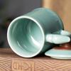 455ml Handmade Longquan Celadon Office Water Cup Chinese Conference Cup with Lid for Tea Making Personal Cup
