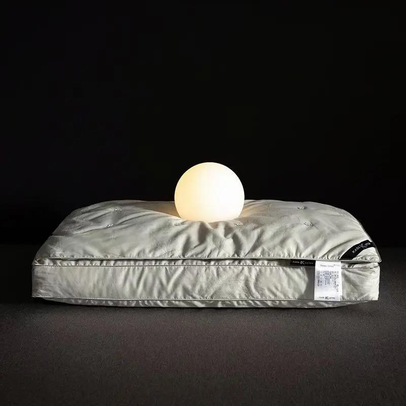 Natural Silk Filled Pillow Pure Cotton Satin Jacquard White Anti Mite Stereoscopic Edge Hotel Grey Bedding Pillows For Sleeping 48x74cm 1pcs