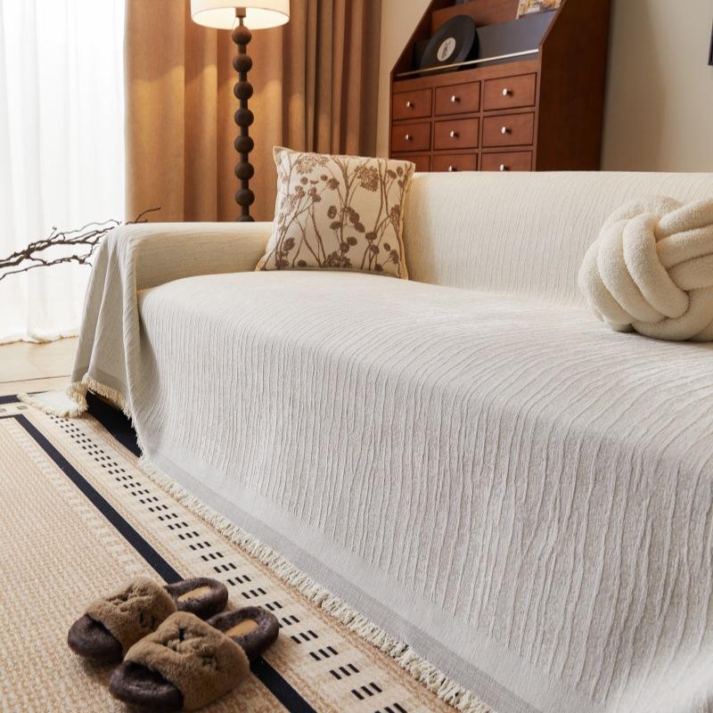 Cream Colored Solid Sofa Cover Full Protection Cat Scratch Resistant Sofa Pad Elegant Throw 180*130cm (single seat without armrests)