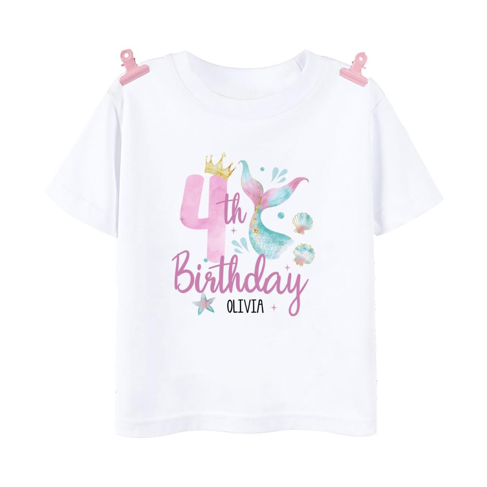 Personalized Fish 1-9 Birthday Girls Shirts T-Shirt Wild Tee Party Tee Shirt Unicorn with Name Clothes Kids Fashion Tops Outfit