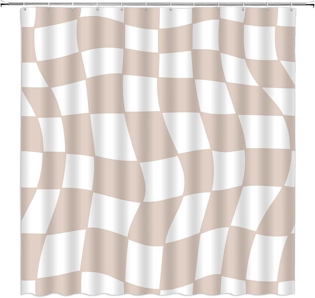 Black and White Checkered Shower Curtain Retro Funky Groovy Aesthetic Abstract Checkerboard 60s 70s Plaid Hippie Home Decor