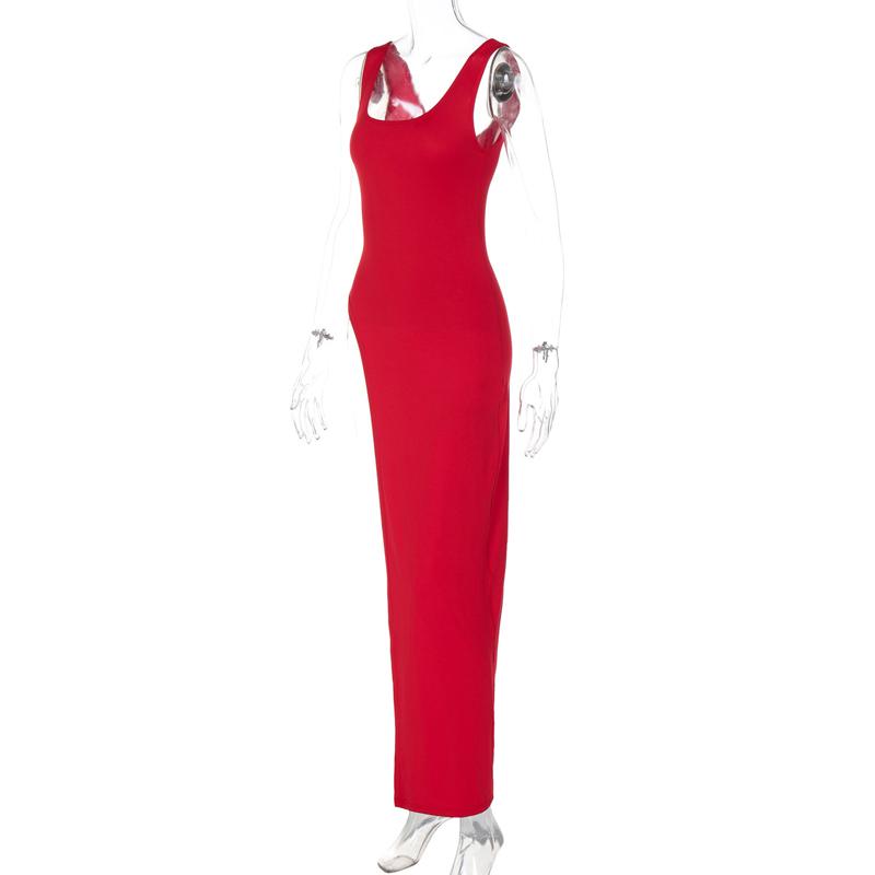 2025 Sexy Sleeveless Side High Split Dress Solid Backless Women Midi Dresses Summer Party Club Streetwear Clothes Y2K