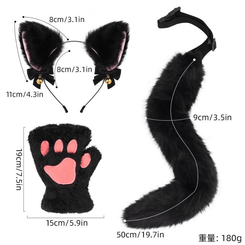 Cat Ear Headband With Bell Set Kawaii Paw Gloves Tail Accessory Cosplay Party Costume