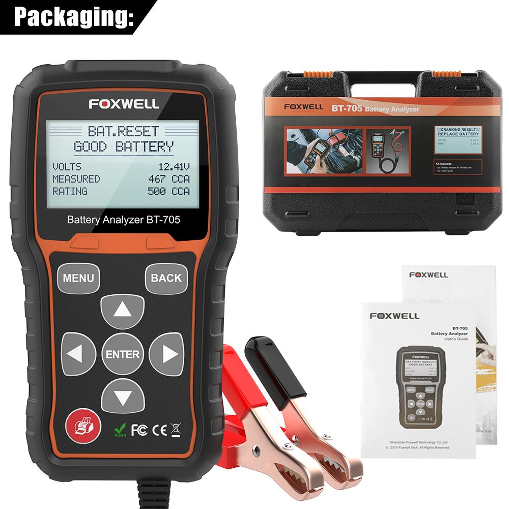 FOXWELL BT705 Professional Battery Tester 12v 24v Heavy Duty Truck Cranking Charging System Test 100-2000CCA Battery Load Tester BT705