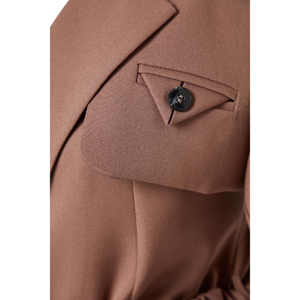 Jachetă maro țesătă cu centură Tctaw24ck00025