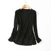 Export Export Bright Silk Chiffon Patchwork Pure Color Minimalist V Pullover Knitwear Women's Fall and Winter Long Sleeves Bottoming Shirt